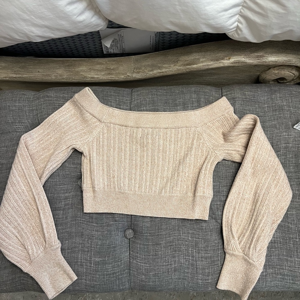 Michael Costello x Revolve Cream Off-the-Shoulder Sweater